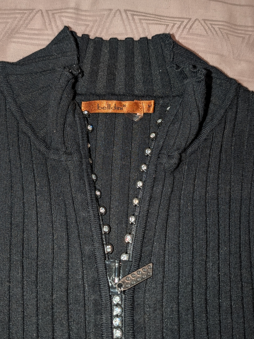 Belldini Rhinestone Zipped Closure Sweater - Picture 3 of 4